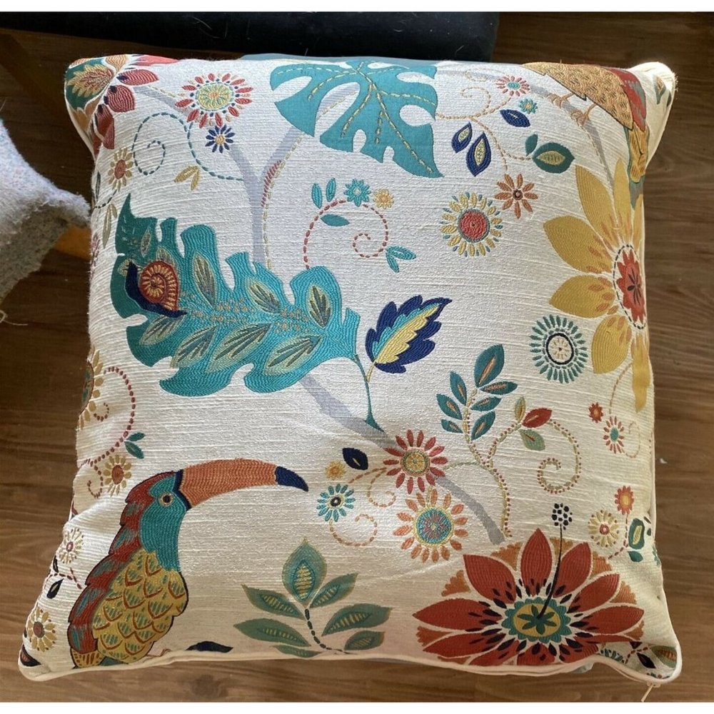 Large throw pillow feather 20 x 20 Tropical Toucan Floral removable cover